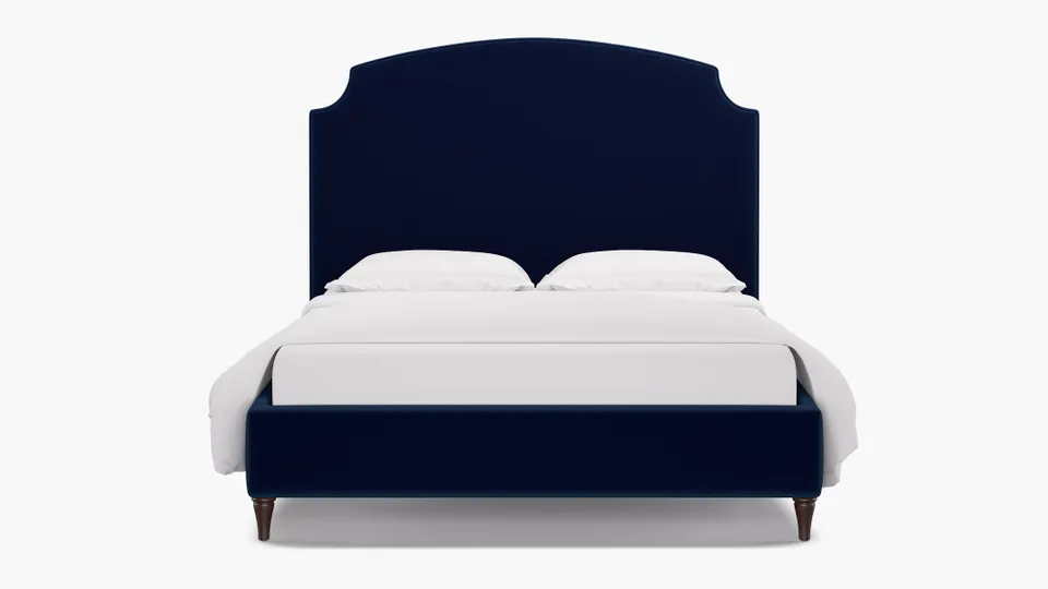 Cove Bed, Navy Performance Velvet, Espresso Traditional Turned Leg, Full
