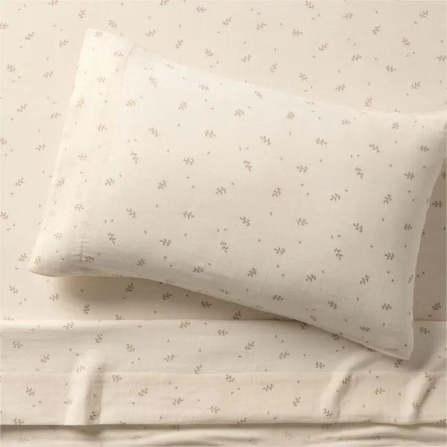 Supersoft Undyed Leaf Print 100% Organic Cotton Gauze Kids Twin Sheet Set