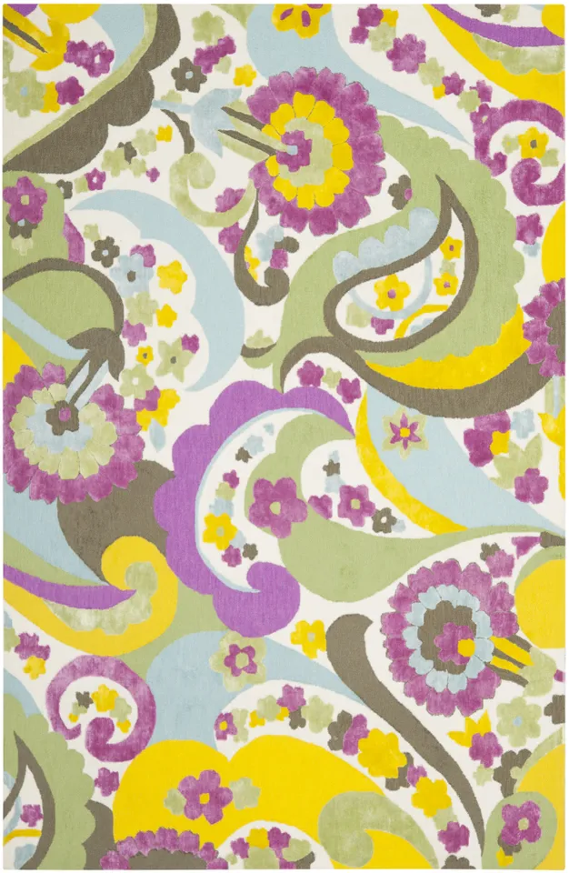 Arlo Home Hand Hooked Area Rug, WIL349A, Green/Fuchsia,  4' X 6'