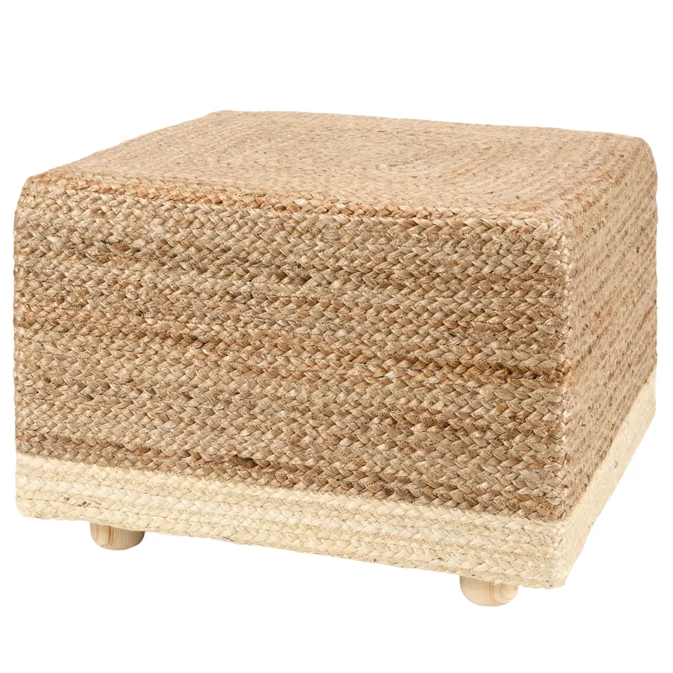 Sienna SAA24 Handmade Solid Natural And White Cube Pouf (20"x20"x14")