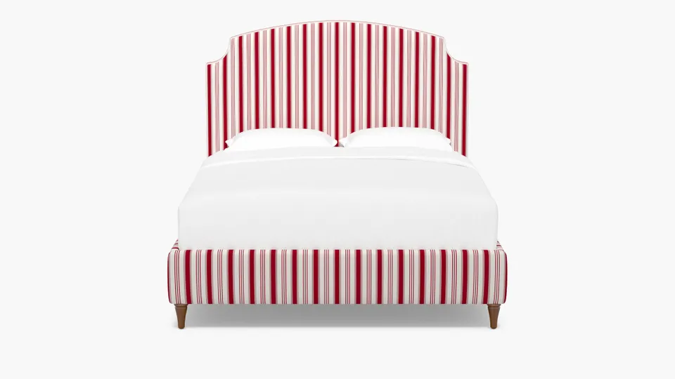 Cove Bed, Red Regency Stripe, Walnut Decorative Tapered Leg, Queen