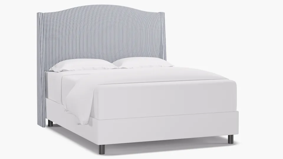 Classic Wingback Headboard, Navy Classic Ticking Stripe, Queen