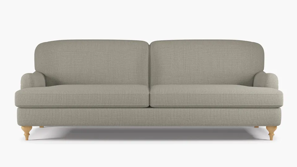 English Roll Arm Sofa, Putty Everyday Linen, Natural Turned Wood Leg