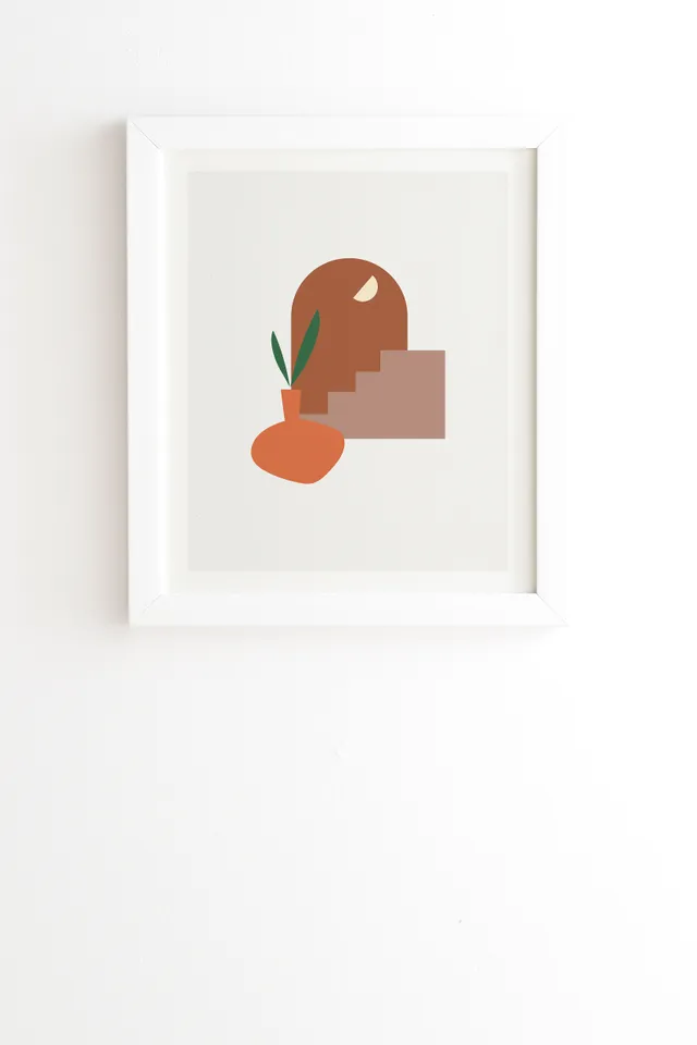 Terracota Minimal Vase by Mambo Art Studio - Framed Wall Art Basic White 30" x 30"