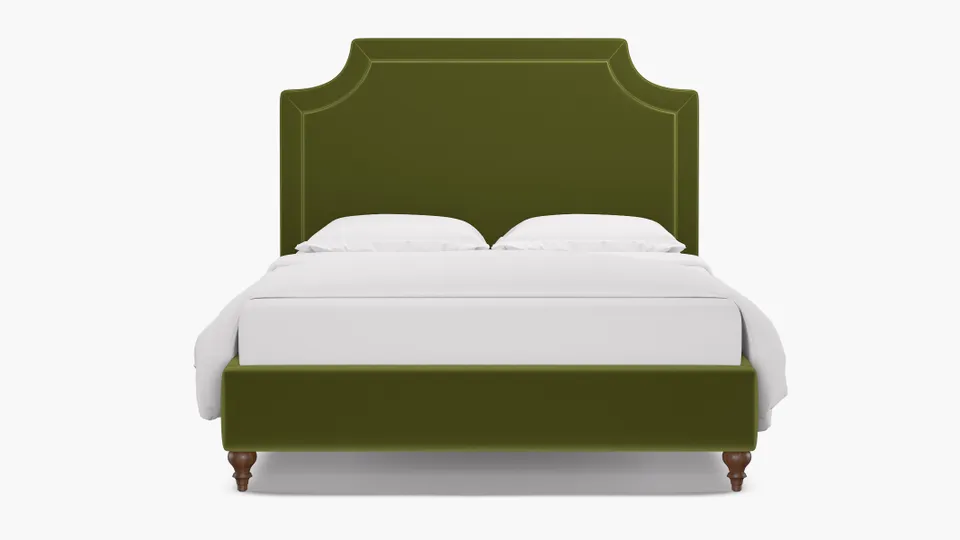 Deco Bed, Sage Performance Velvet, Walnut Traditional Turned Leg, Full