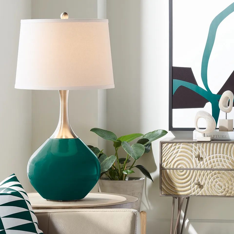 Blue Peacock Fog Linen Shade Spencer Table Lamp