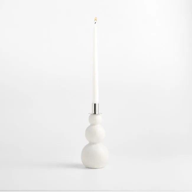 Marble Snowman Taper Candle Holder, Large 9"