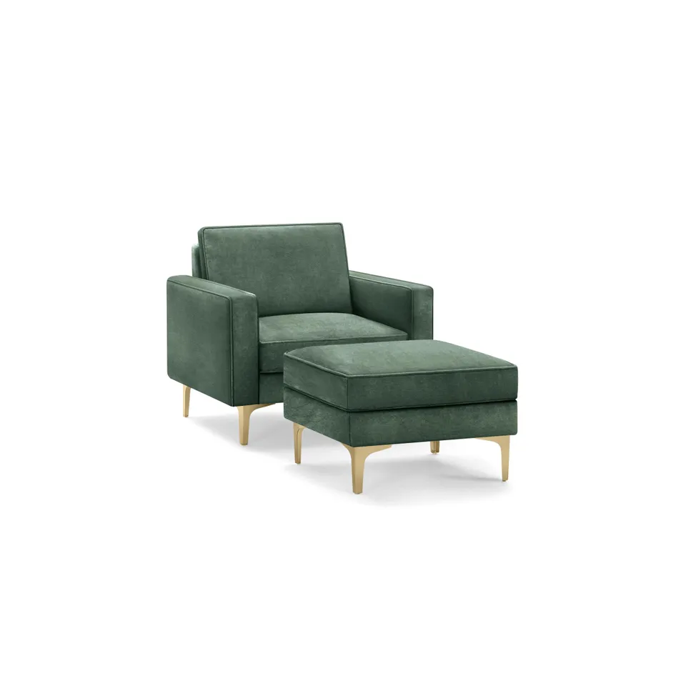 Nomad Velvet Armchair with Ottoman - Jade - Performance Velvet / Brass - Metal