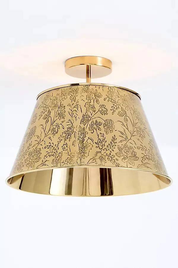 Joan Etched Floral Antique Brass Flush Mount