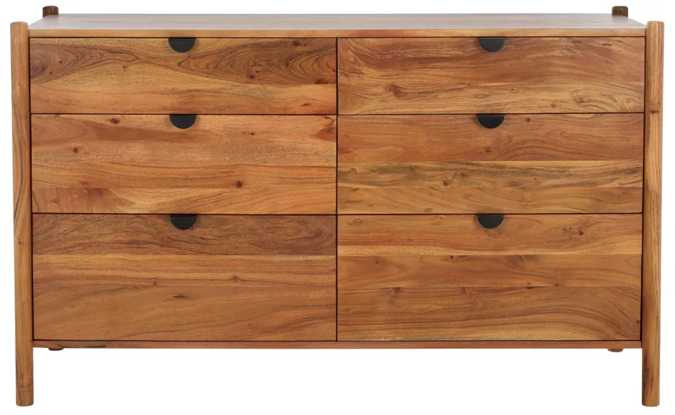 Shanti 6 Drawer Wood Dresser - Natural/Gold