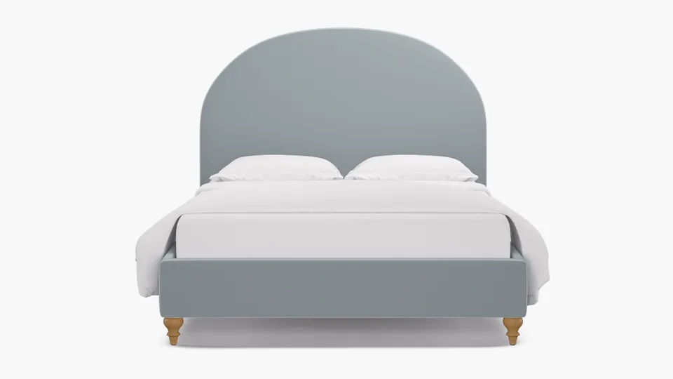 Demilune Bed, Sterling Performance Velvet, Natural Traditional Turned Leg, Queen