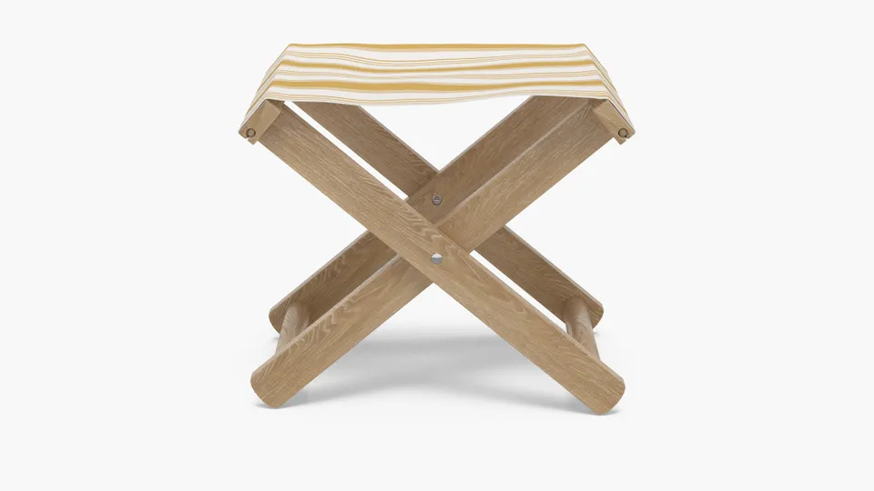 Teak Cabana Stool, French Yellow Regency Stripe