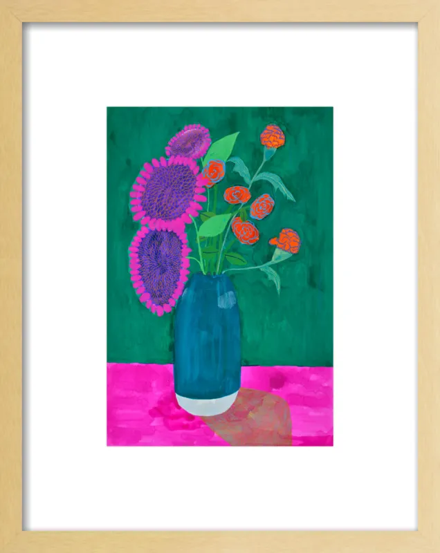 vase with sunflowers and carnations  by Christiane Drapela for Artfully Walls