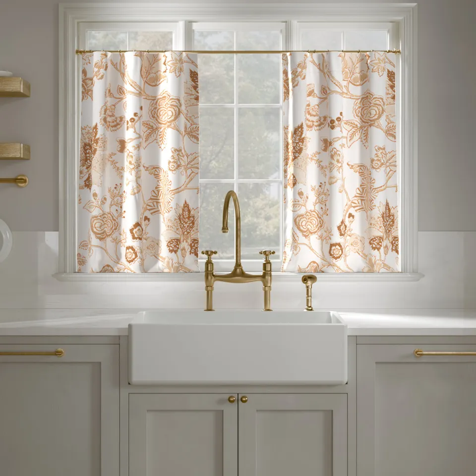 Printed Linen Café Curtain, Tawny La Vendee, 25" x 24", Unlined