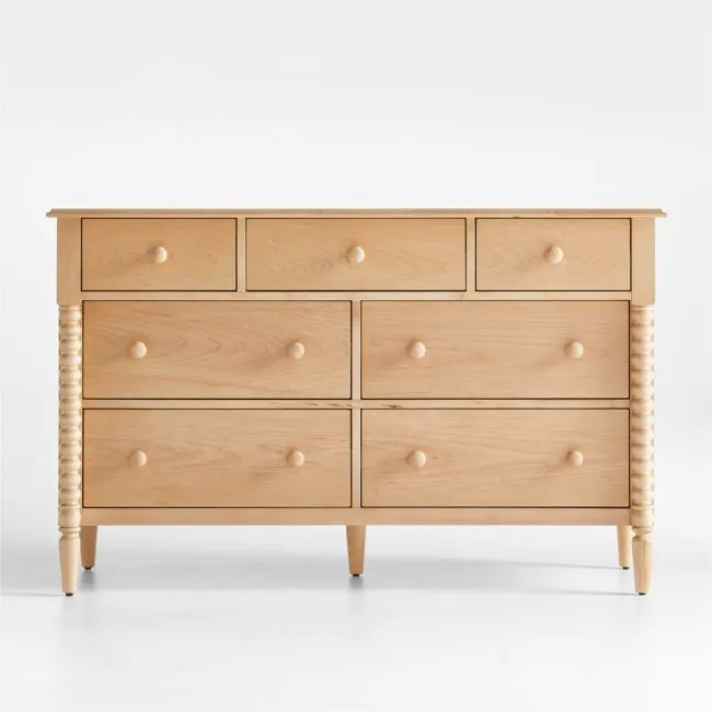 Jenny Lind 54" Maple Wood Wide 7-Drawer Kids Dresser