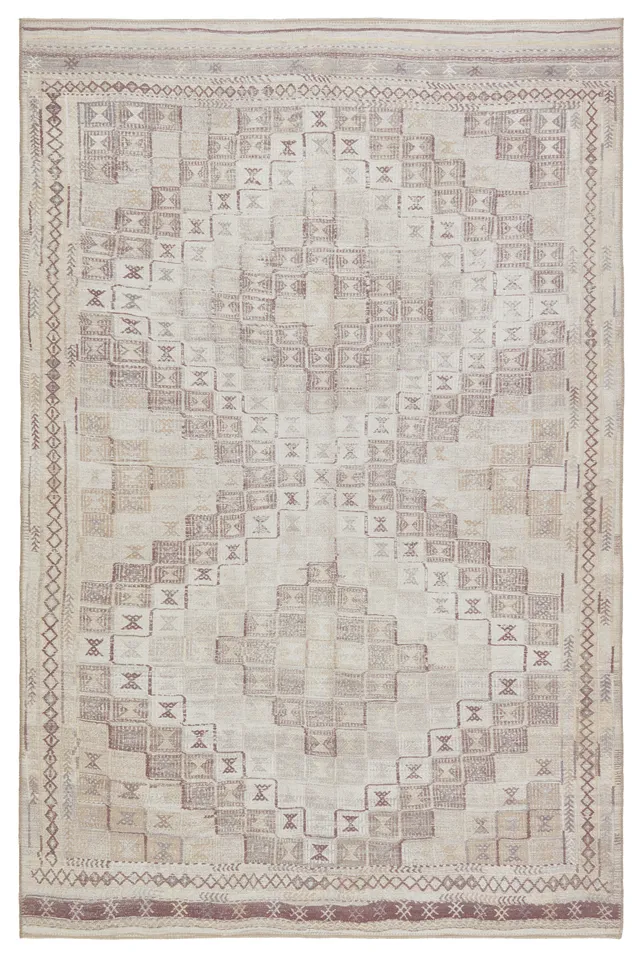 Kate Lester + Davina Tribal Beige/ Burgundy Area Rug (9'X12')