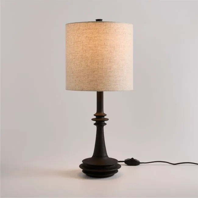 Noir Turned Wood Table Lamp with Fabric Shade