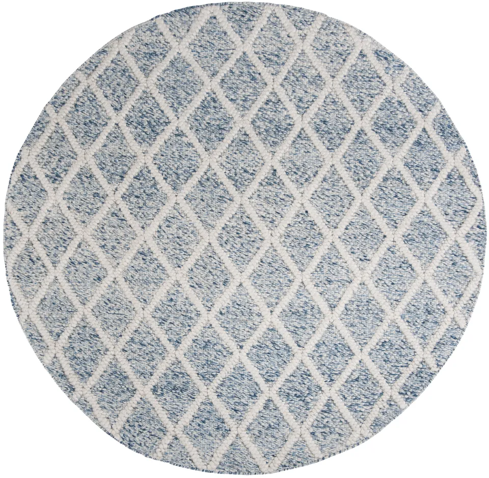 Arlo Home Hand Woven Area Rug, NAT711B, Ivory/Blue,  6' X 6' Round
