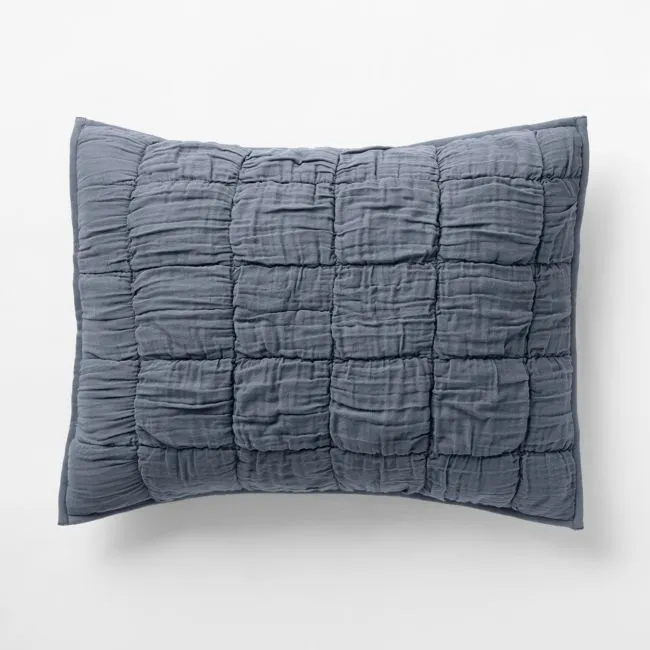 Supersoft Snuggle Puff Coy Blue Organic Cotton Gauze Kids Pillow Sham