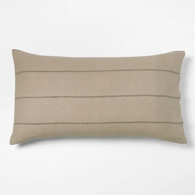 Aire Natural European Linen Pinstripe Arcadia Tan and Midnight Navy Blue Reversible Grid King Bed Pillow Sham