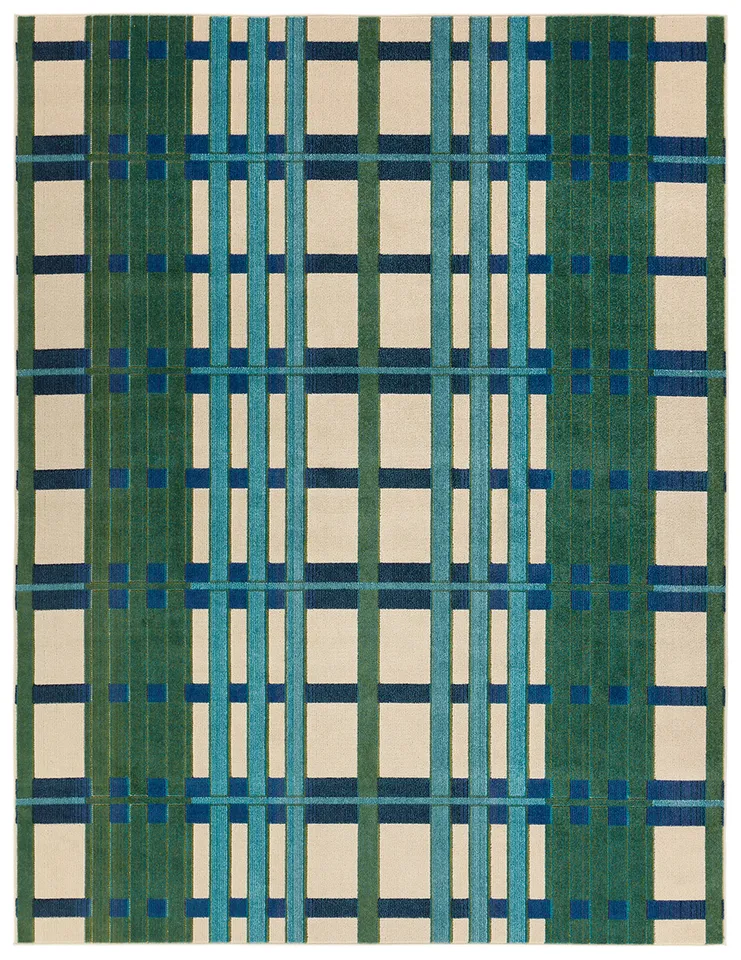 Mohair ALI01 Geometric Blue and White Runner Rug (3'x10')