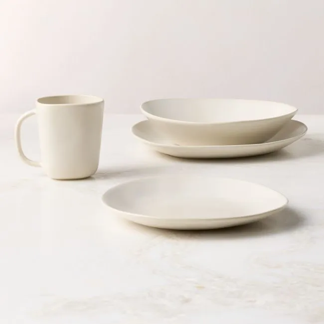 Selene 4-Piece Ivory Stoneware Dinnerware Set with Pasta Bowl