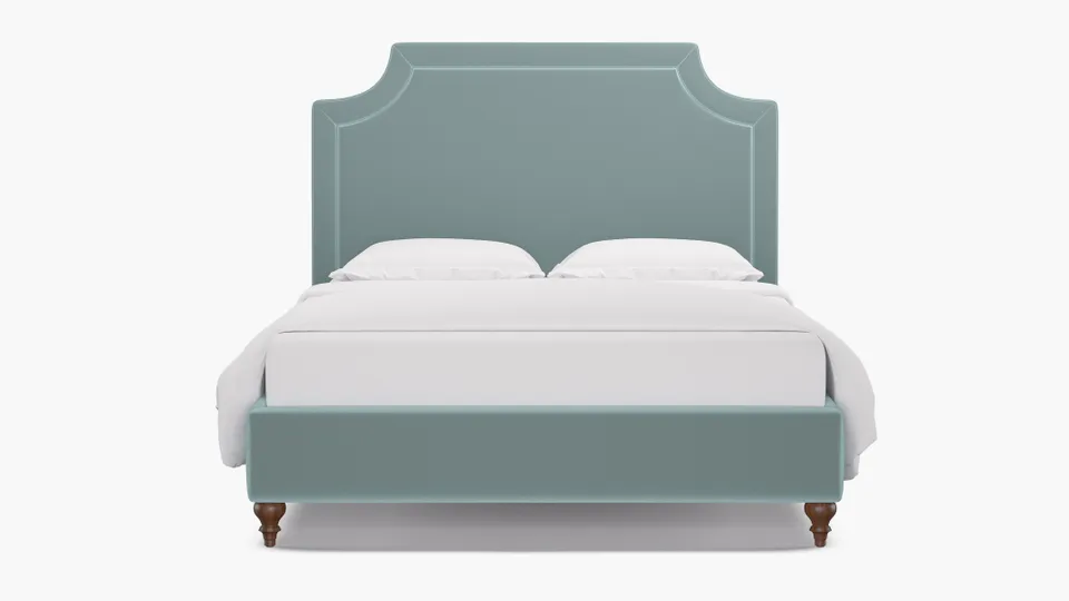 Deco Bed, Spa Performance Plush Velvet, Walnut Traditional Turned Leg, Twin