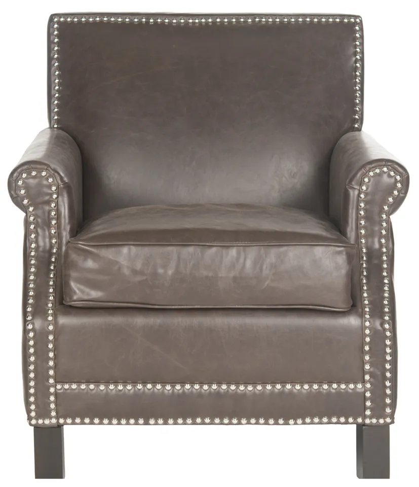 Easton Club Chair - Silver Nail Heads - Antique Brown/Espresso