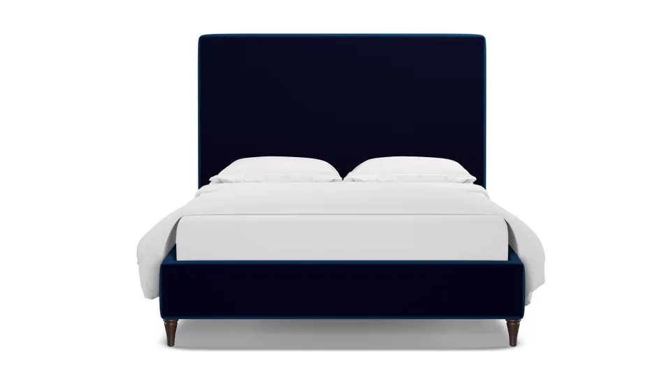 Classic Bed, Cobalt Performance Plush Velvet, Espresso Decorative Tapered Leg, King
