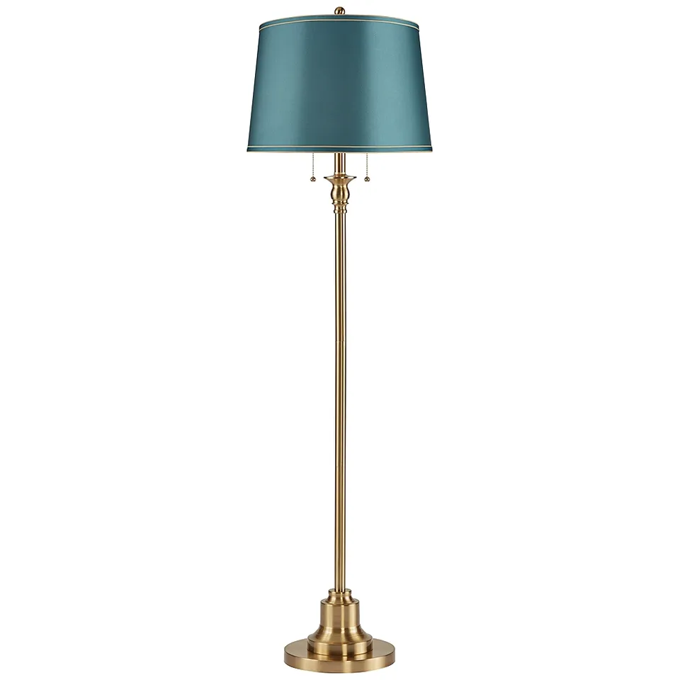 Dyna 58" High Antique Brass and Soft Teal Shade 2-Light Floor Lamp