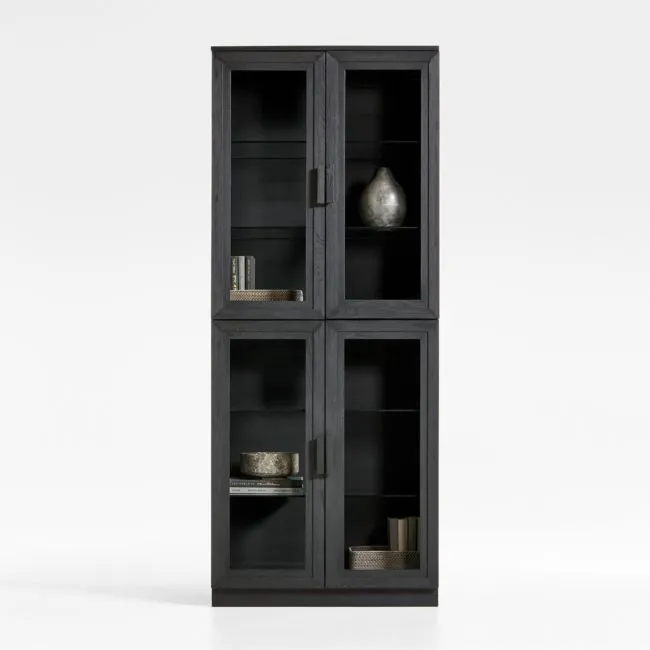 Calypso 36" Black Wood Tall Storage Cabinet with Glass Doors