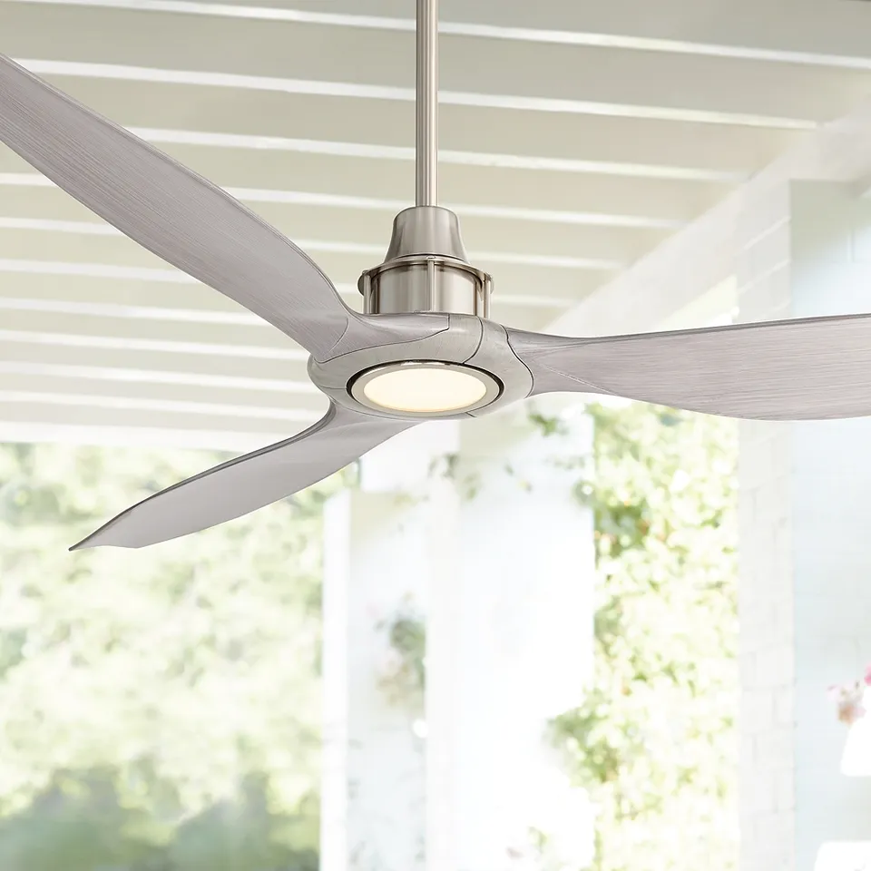 58" Interceptor Brushed Nickel Damp Rated LED Ceiling Fan