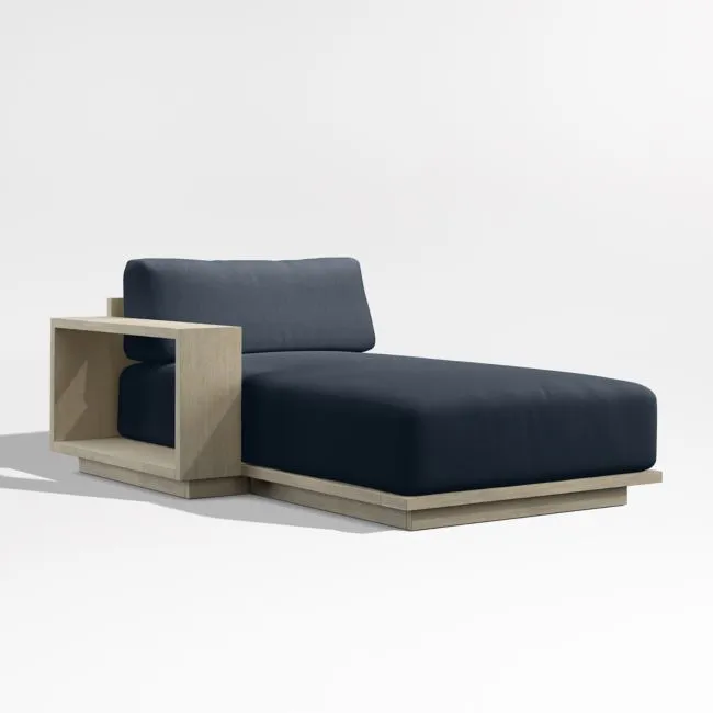 Mallorca Wood Left-Arm Outdoor Chaise Lounge with Canvas Navy Sunbrella ® Cushions