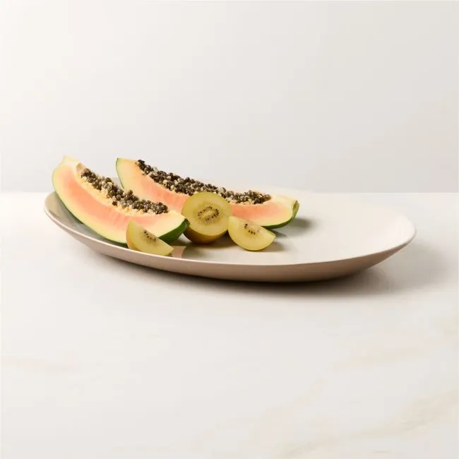 Barchan Oval Brown and White Stoneware Serving Platter by Kravitz Design