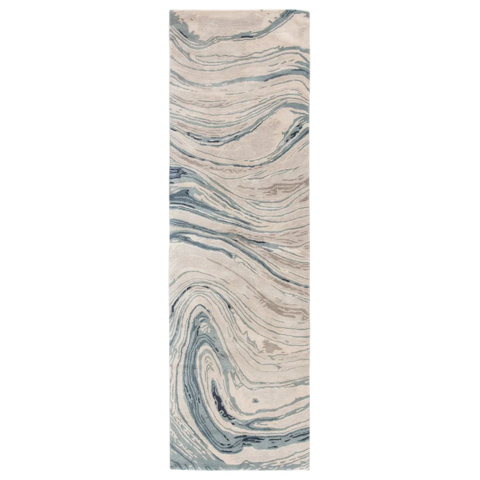 Atha Handmade Abstract Blue/ Gray Runner Rug (3'X10')
