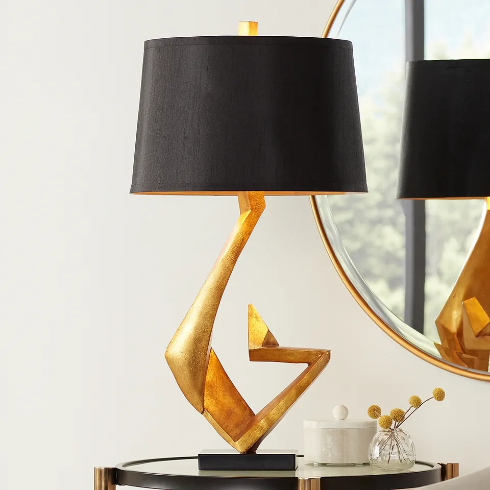 Possini Euro Zeus 28 1/2" Black Shade Gold Leaf Sculpture Table Lamp