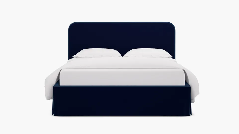 Skirted Platform Bed, Navy Performance Velvet, Full