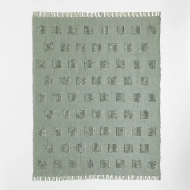 Hi/Low Square Verte Green Flatweave Kids Performance Area Rug 5'x8'