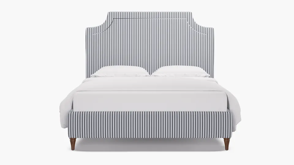 Deco Bed, Black Classic Ticking Stripe, Walnut Decorative Tapered Leg, Full