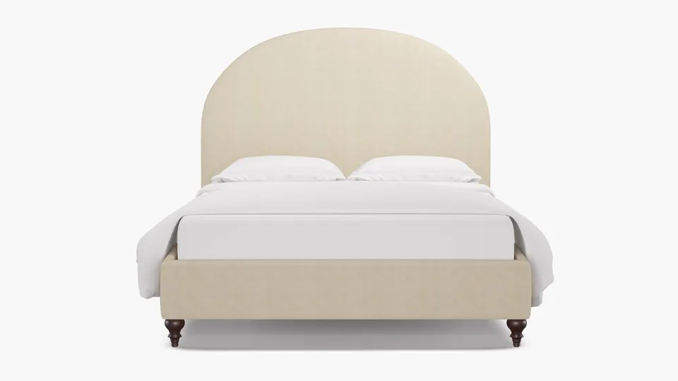 Demilune Bed, Talc Everyday Linen, Espresso Traditional Turned Leg, Twin