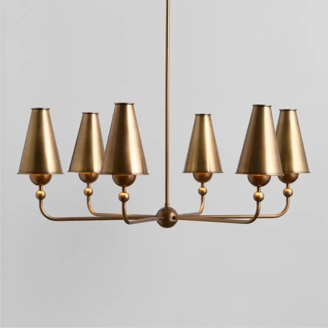 Everton Brass Round Chandelier Light with Real Brass Shades
