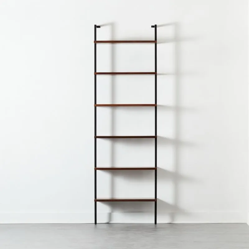 Helix 96" Walnut Wood Wall Mount Bookshelf