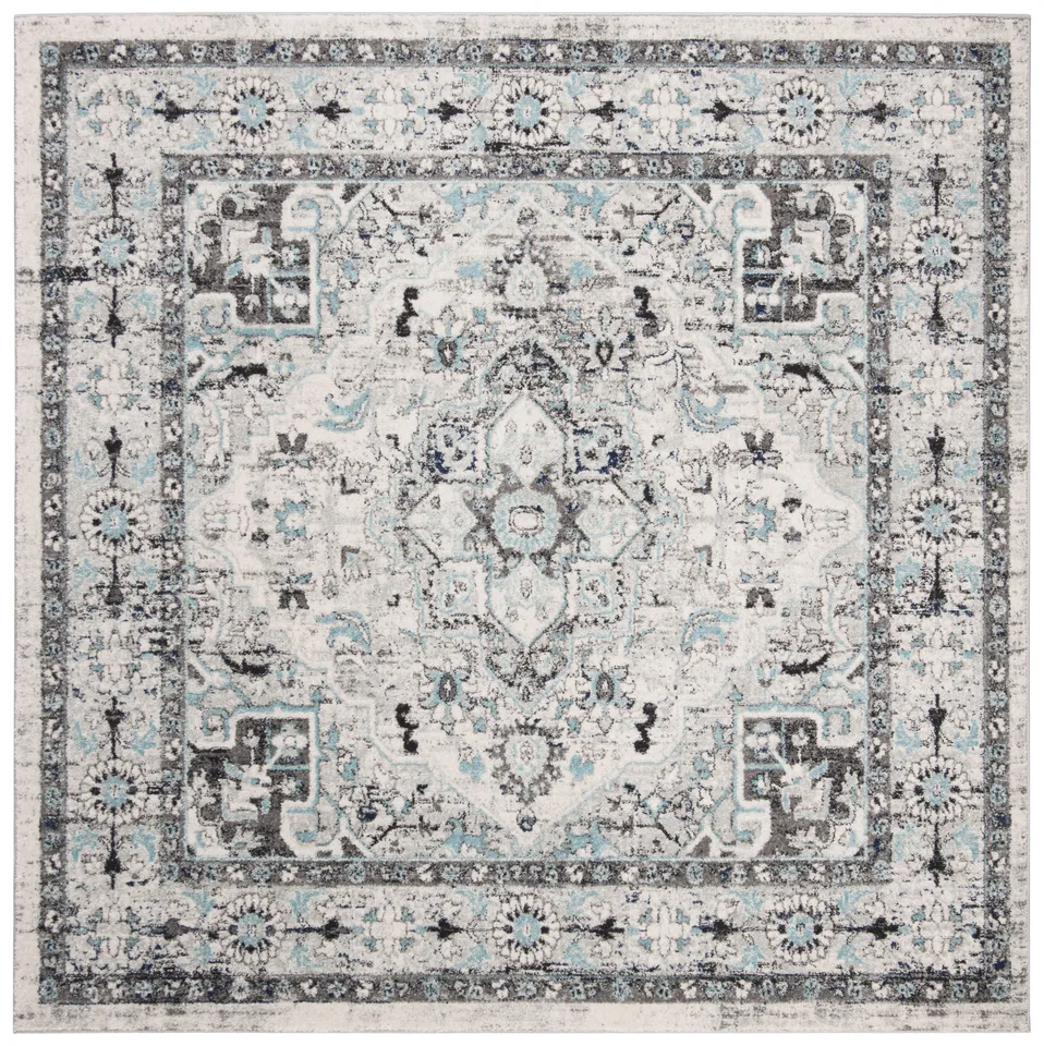Arlo Home Woven Area Rug, MAD924F, Light Grey/Blue,  6' 7" X 6' 7" Square