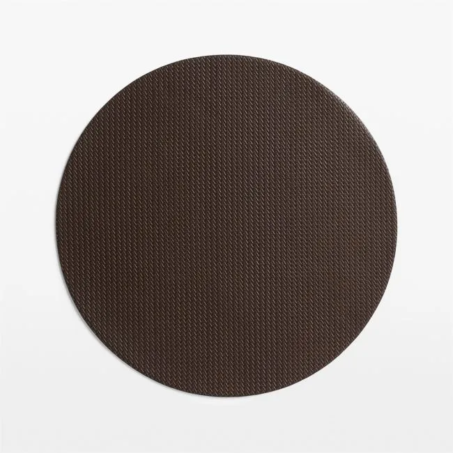 Rizzo Round Basketweave Faux Leather Easy Care Brown-Black Placemat