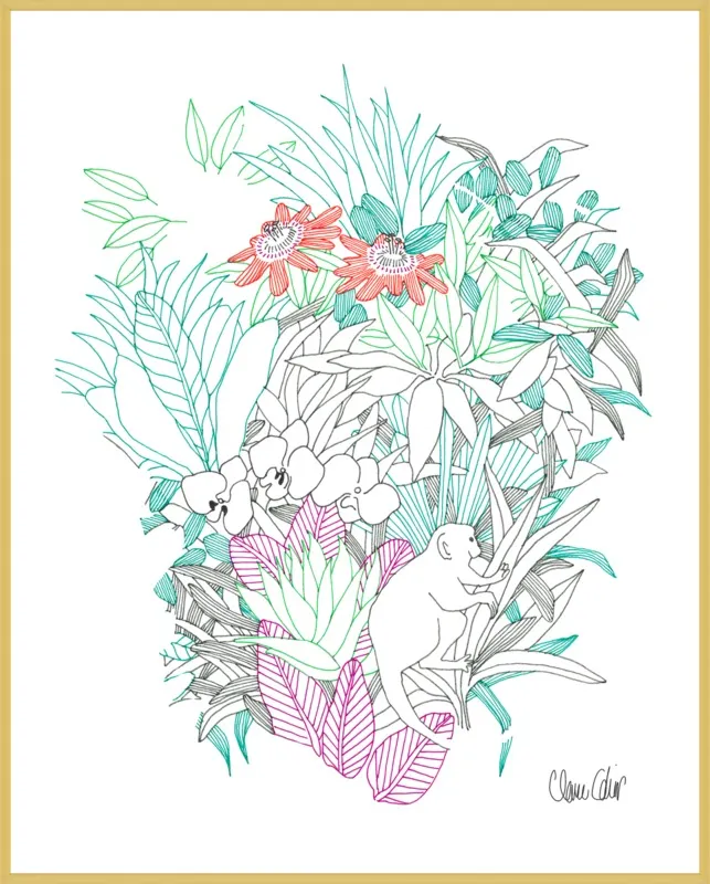 Passionflowers, orchids and the squirrel monkey  by Claire Colin for Artfully Walls