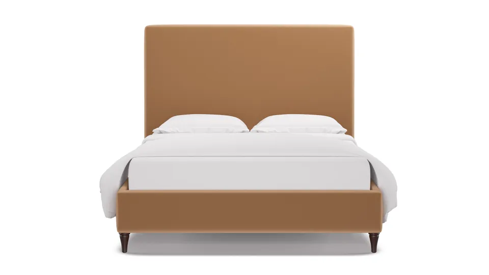 Classic Bed, Camel Performance Plush Velvet, Espresso Decorative Tapered Leg, Twin