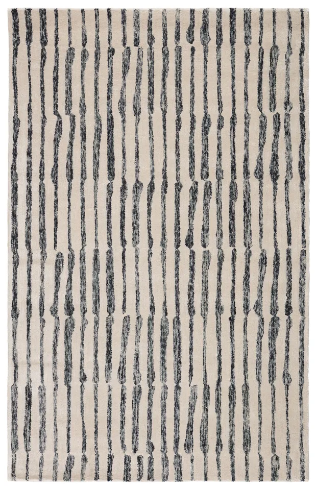 Nikki Chu by Saville ENK13 Handmade Abstract Cream and Slate Area Rug (6'x9')