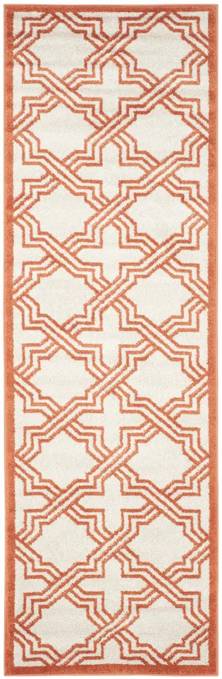 Arlo Home Indoor/Outdoor Woven Area Rug, AMT413F, Ivory/Orange,  2' 3" X 7'