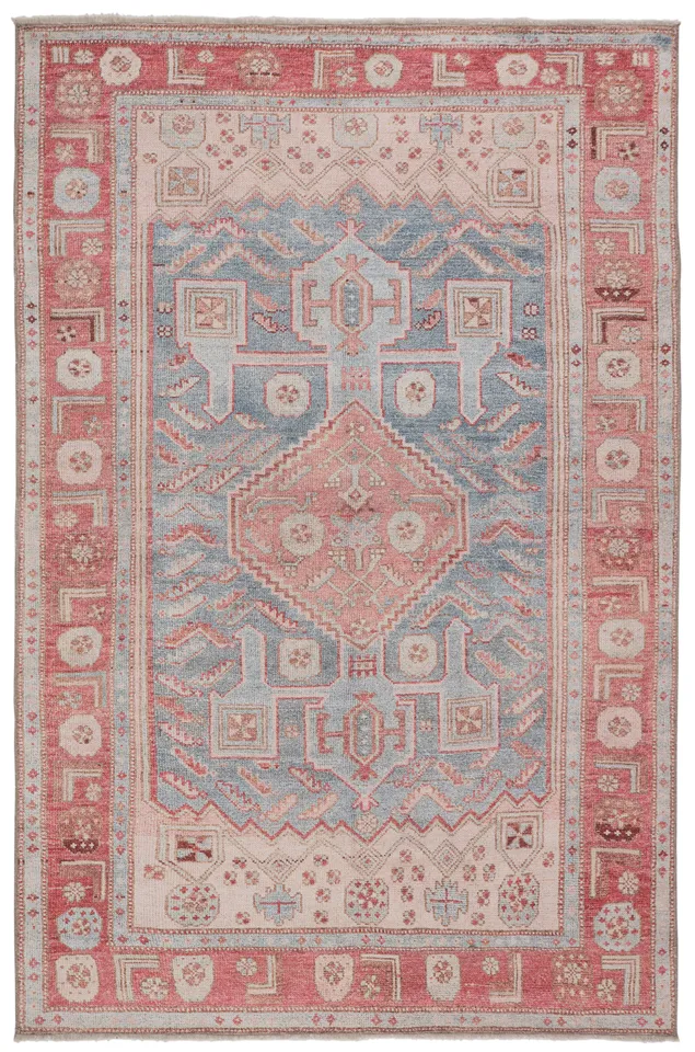 Fiddler Medallion Pink/ Blue Area Rug (6'X9')