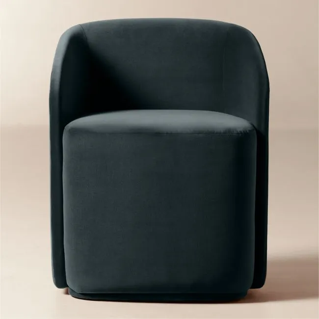 Wesler Teal Velvet Dining Chair with Casters